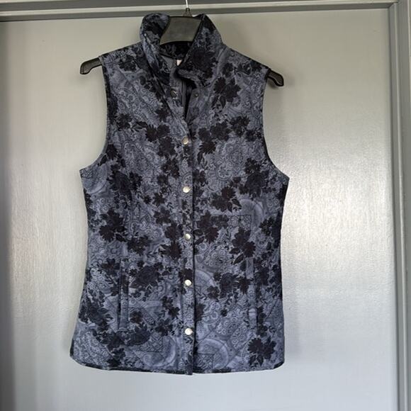 J. Jill Blue Floral Snap Front  Long Women's Vest sz Small - Picture 1 of 6